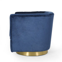 Nera Swivel Armchair, Tufted Blue Velvet, Gold Metal Base, Wood Frame -BM335681