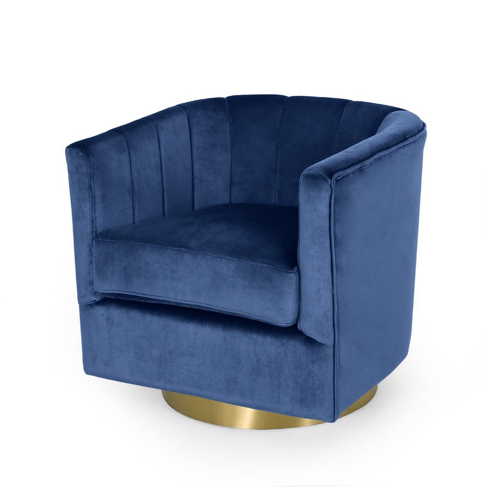 Nera Swivel Armchair, Tufted Blue Velvet, Gold Metal Base, Wood Frame -BM335681