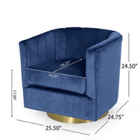 Nera Swivel Armchair, Tufted Blue Velvet, Gold Metal Base, Wood Frame -BM335681