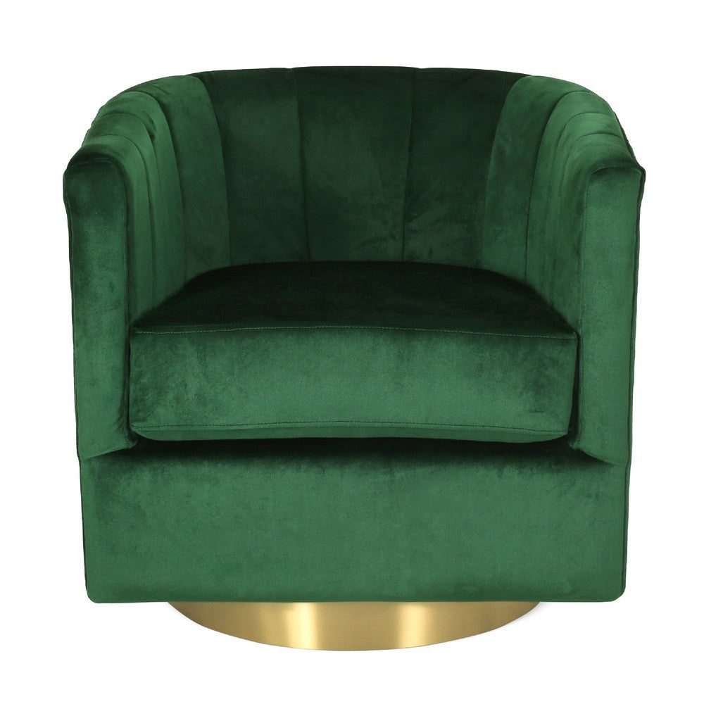 Nera Swivel Armchair, Tufted Emerald Green Velvet, Gold Metal Base -BM335682