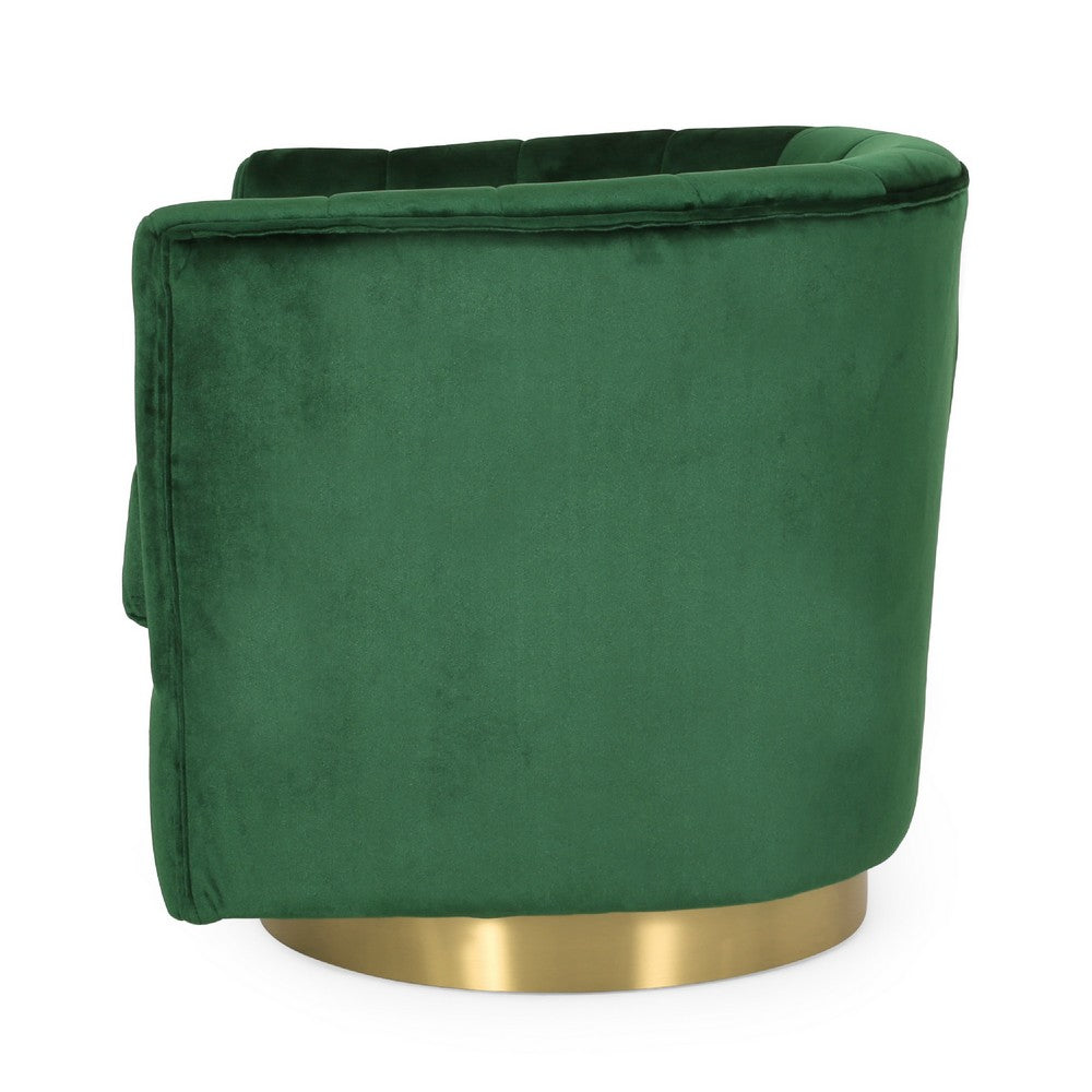 Nera Swivel Armchair, Tufted Emerald Green Velvet, Gold Metal Base -BM335682