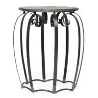 Side End Table, Gray Iron Frame, Round Brown Mango Wood Top, 21 Inch -BM335689