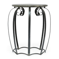 Side End Table, Gray Iron Frame, Round Brown Mango Wood Top, 21 Inch -BM335689