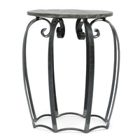 Side End Table, Gray Iron Frame, Round Brown Mango Wood Top, 21 Inch -BM335689
