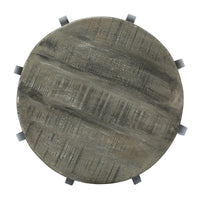 Side End Table, Gray Iron Frame, Round Brown Mango Wood Top, 21 Inch -BM335689