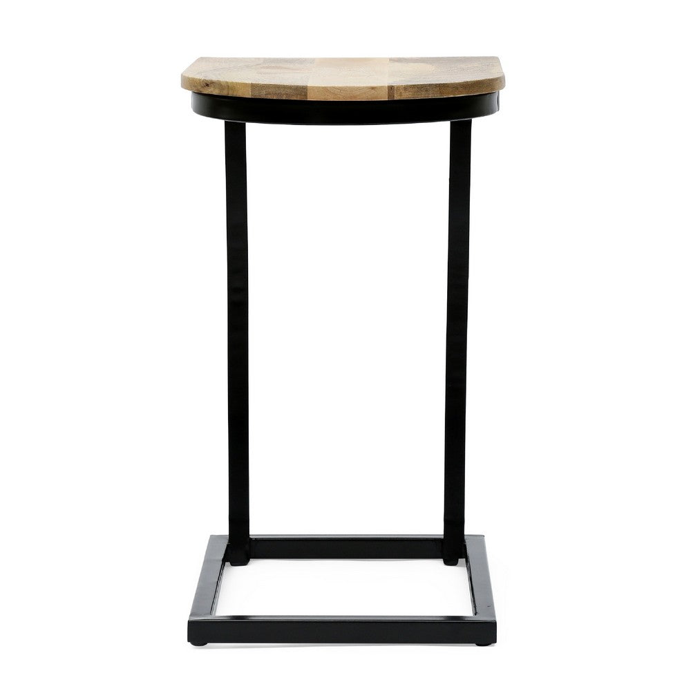 C Shaped End Table, Honey Brown Mango Wood, Black Iron, 18 Inch -BM335692