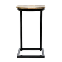 C Shaped End Table, Honey Brown Mango Wood, Black Iron, 18 Inch -BM335692