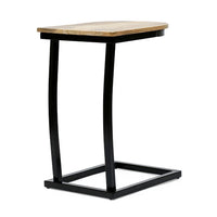 C Shaped End Table, Honey Brown Mango Wood, Black Iron, 18 Inch -BM335692