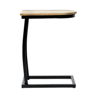 C Shaped End Table, Honey Brown Mango Wood, Black Iron, 18 Inch -BM335692
