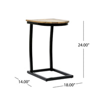 C Shaped End Table, Honey Brown Mango Wood, Black Iron, 18 Inch -BM335692