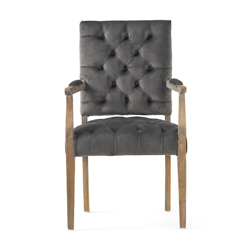 Accent Armchair, Diamond Tufted Charcoal Gray Velvet, Oak Brown Wood -BM335695