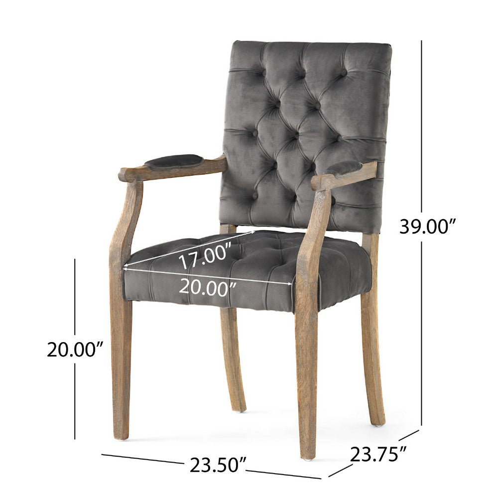 Accent Armchair, Diamond Tufted Charcoal Gray Velvet, Oak Brown Wood -BM335695