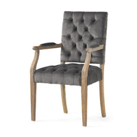 Accent Armchair, Diamond Tufted Charcoal Gray Velvet, Oak Brown Wood -BM335695