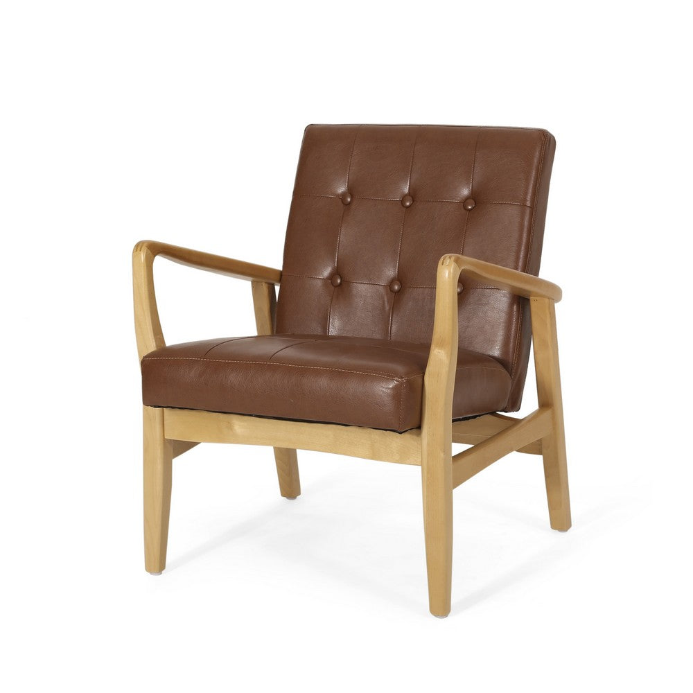 Modern Club Chair, Tufted Back w Waffle Stitch, Brown Faux Leather -BM335700