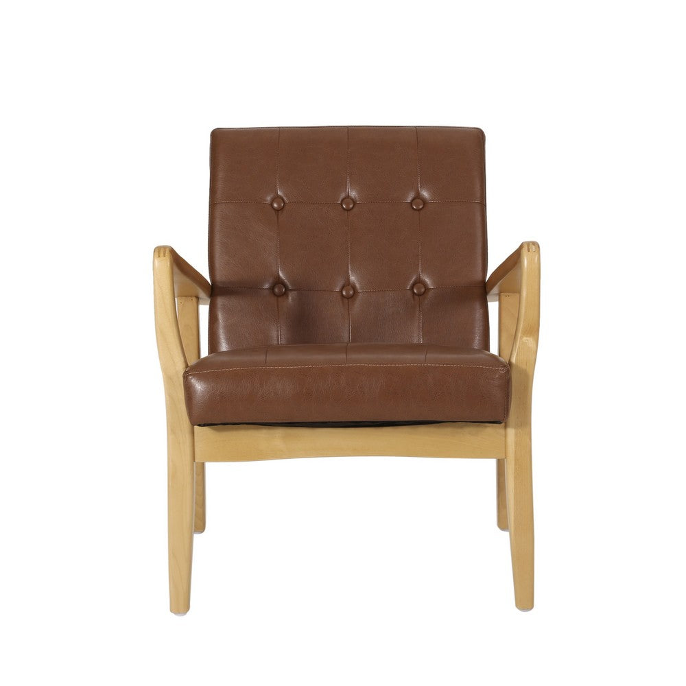Modern Club Chair, Tufted Back w Waffle Stitch, Brown Faux Leather -BM335700