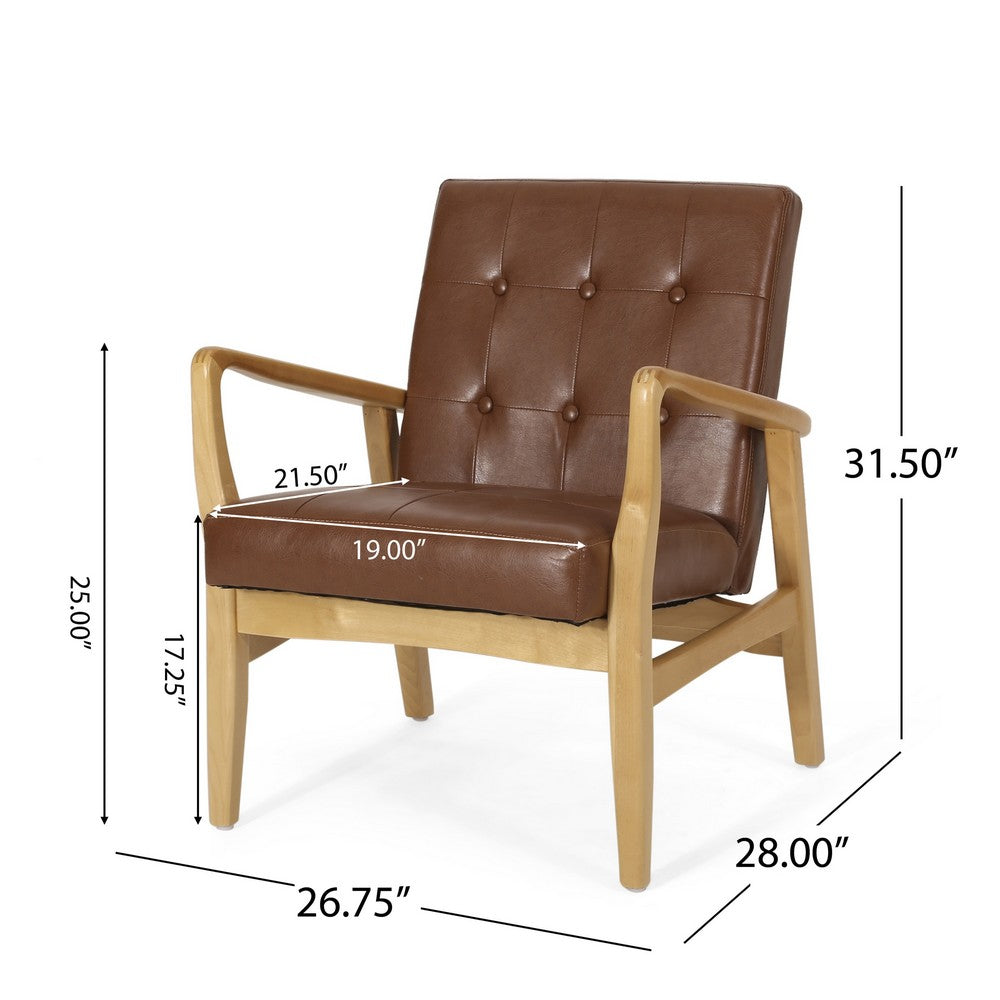 Modern Club Chair, Tufted Back w Waffle Stitch, Brown Faux Leather -BM335700