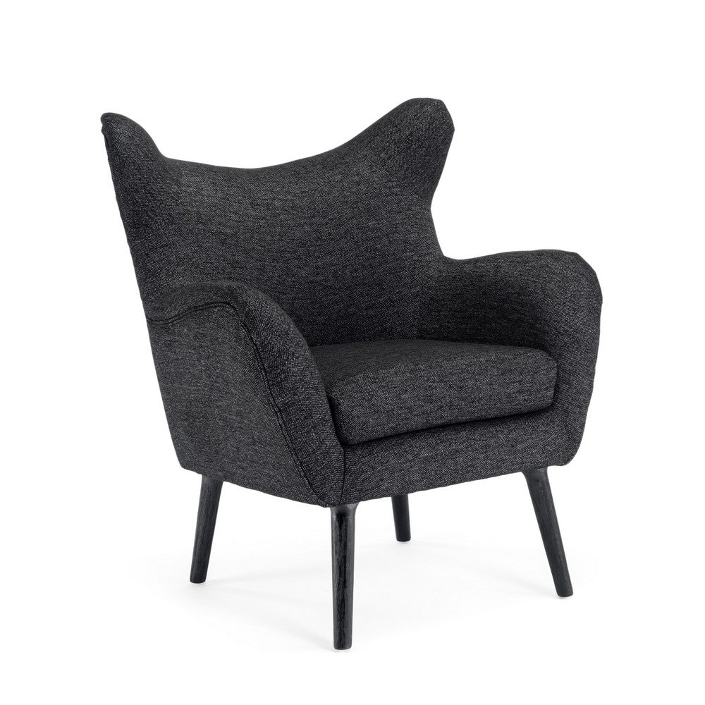 Modern Armchair, Wingback Design, Splayed Legs, Black Oak Wood -BM335705