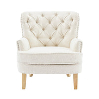 Modern Club Chair, Classic Button Tufted Wingback, Almond White -BM335706