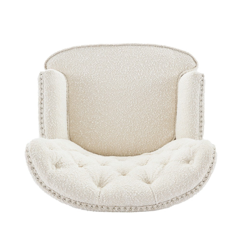 Modern Club Chair, Classic Button Tufted Wingback, Almond White -BM335706