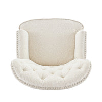 Modern Club Chair, Classic Button Tufted Wingback, Almond White -BM335706