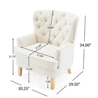 Modern Club Chair, Classic Button Tufted Wingback, Almond White -BM335706