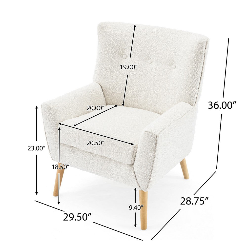 Accent Chair, Tufted Wingback, Modern Almond White Granular Fabric -BM335707