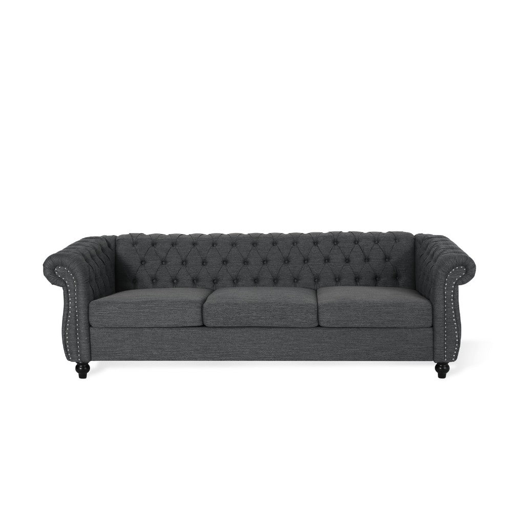 Zoa 3 Seater Sofa, Chesterfield Tufted Design, Charcoal Gray 85 Inch -BM335708