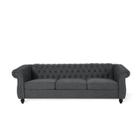Zoa 3 Seater Sofa, Chesterfield Tufted Design, Charcoal Gray 85 Inch -BM335708