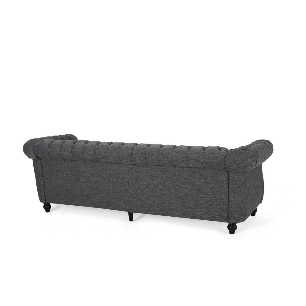 Zoa 3 Seater Sofa, Chesterfield Tufted Design, Charcoal Gray 85 Inch -BM335708