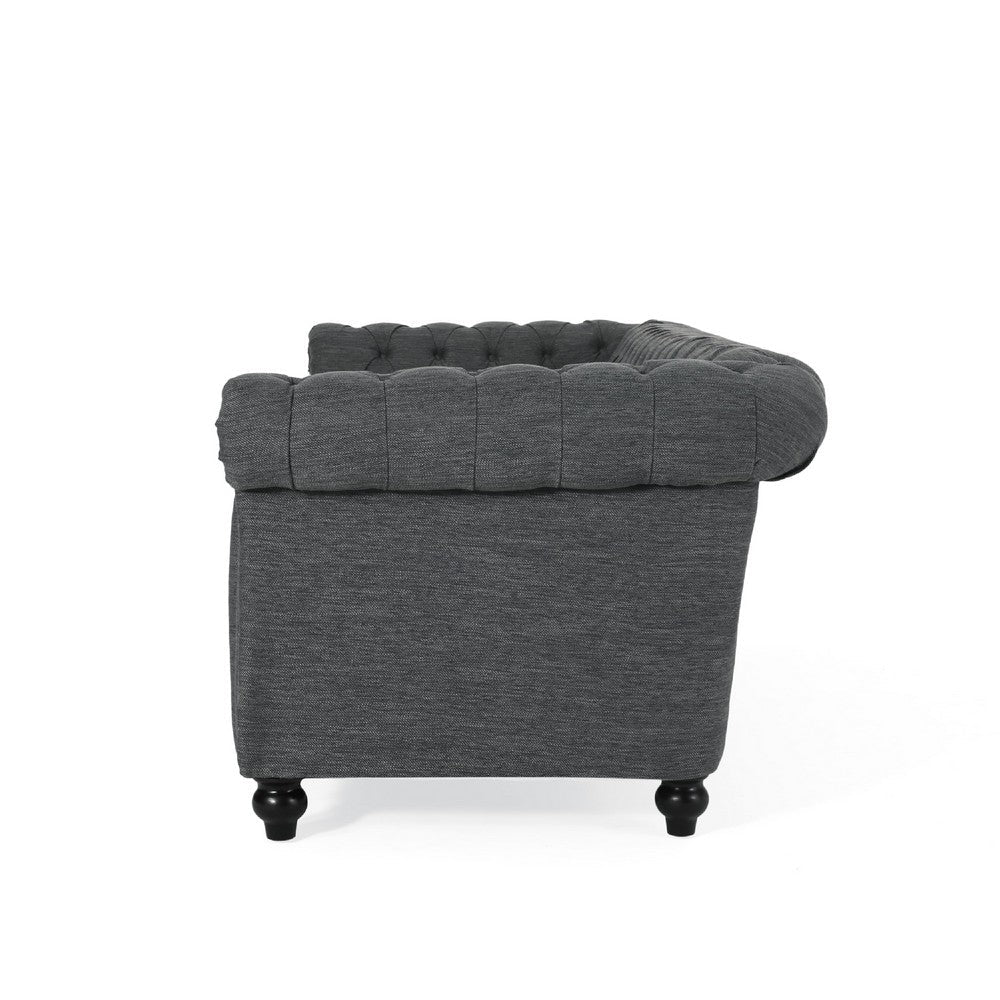 Zoa 3 Seater Sofa, Chesterfield Tufted Design, Charcoal Gray 85 Inch -BM335708