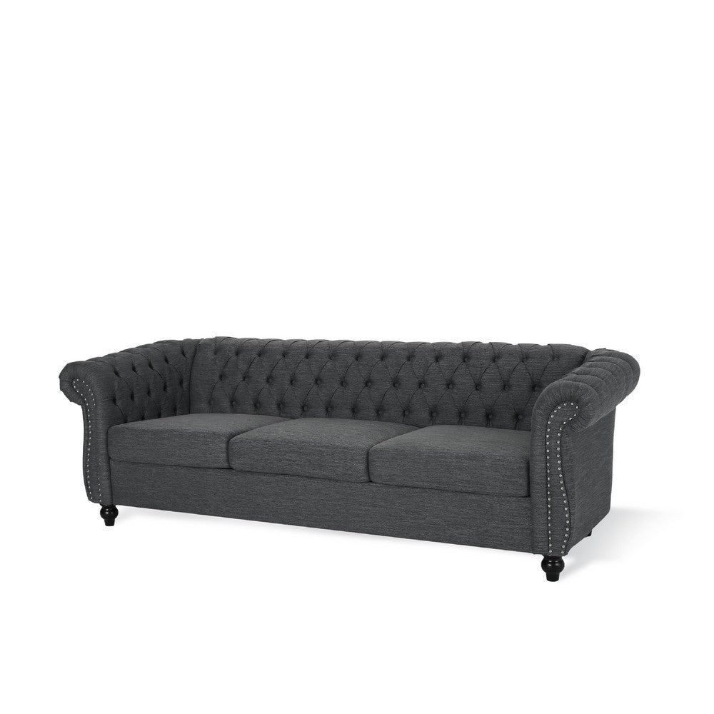 Zoa 3 Seater Sofa, Chesterfield Tufted Design, Charcoal Gray 85 Inch -BM335708
