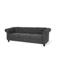 Zoa 3 Seater Sofa, Chesterfield Tufted Design, Charcoal Gray 85 Inch -BM335708