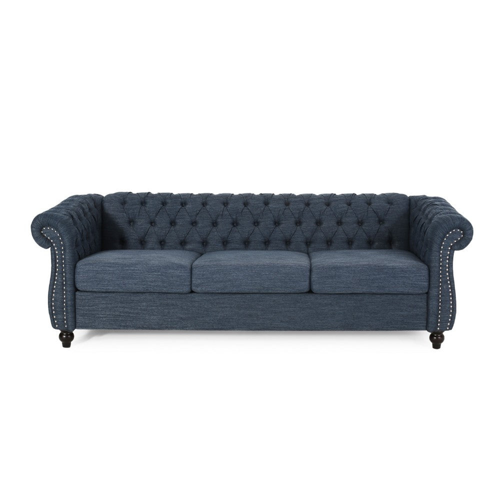 Zoa 3 Seater Sofa, Chesterfield Tufted Design, Navy Blue 85 Inch -BM335709