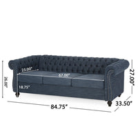 Zoa 3 Seater Sofa, Chesterfield Tufted Design, Navy Blue 85 Inch -BM335709