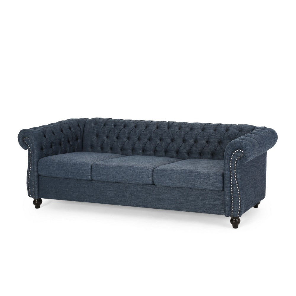 Zoa 3 Seater Sofa, Chesterfield Tufted Design, Navy Blue 85 Inch -BM335709