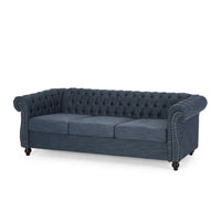 Zoa 3 Seater Sofa, Chesterfield Tufted Design, Navy Blue 85 Inch -BM335709