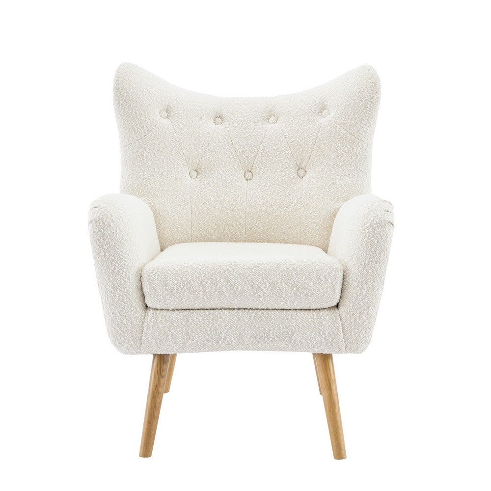 Modern Armchair, Button Tufted Wingback, Soft Almond White -BM335712