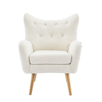 Modern Armchair, Button Tufted Wingback, Soft Almond White -BM335712