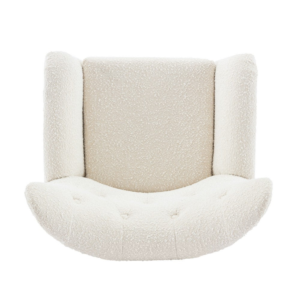 Modern Armchair, Button Tufted Wingback, Soft Almond White -BM335712