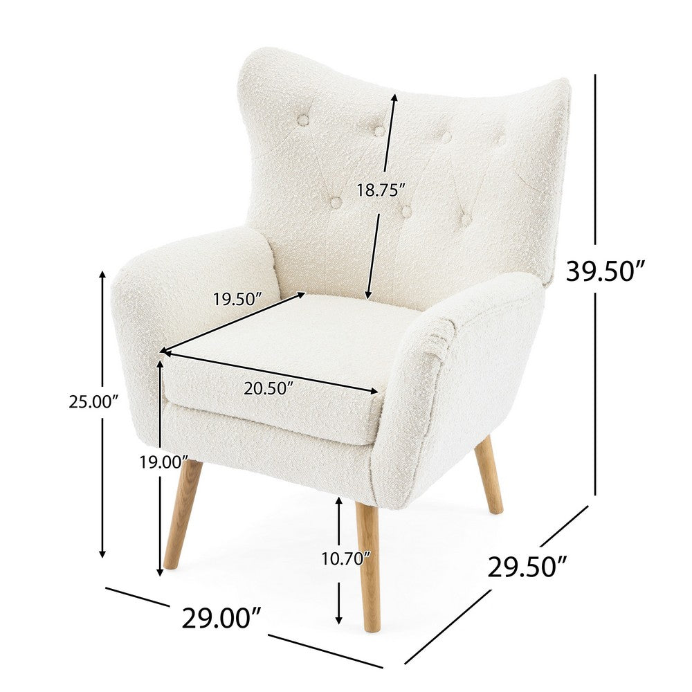 Modern Armchair, Button Tufted Wingback, Soft Almond White -BM335712