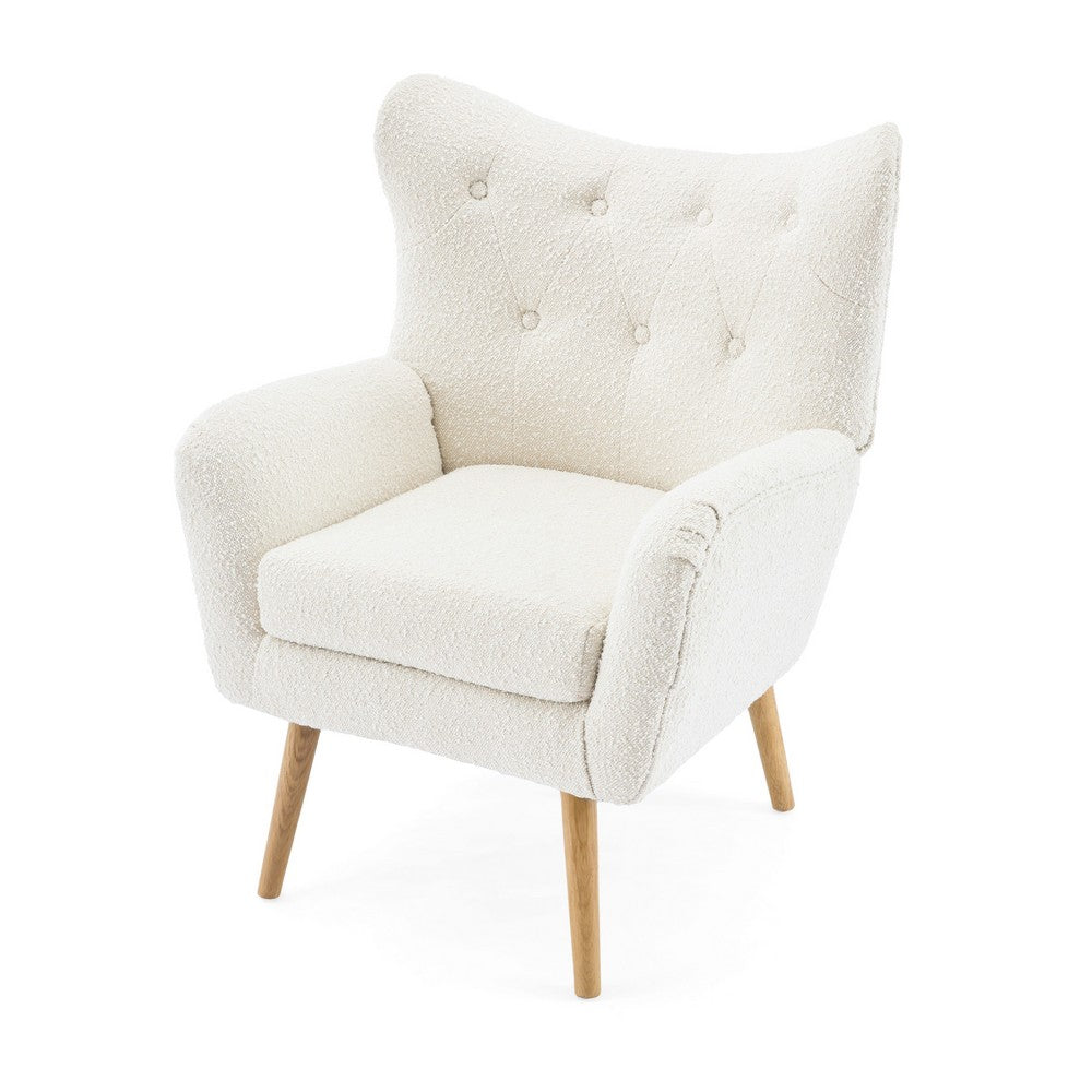 Modern Armchair, Button Tufted Wingback, Soft Almond White -BM335712