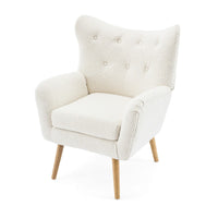 Modern Armchair, Button Tufted Wingback, Soft Almond White -BM335712