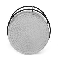 Side End Table, 15 Inch Round Hammered Silver Top, Black Iron Base -BM335713