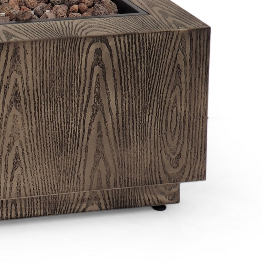 Outdoor Fire Pit Table, 48 Inch Iron Body with Wood Finish, Brown -BM335730