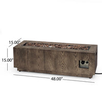 Outdoor Fire Pit Table, 48 Inch Iron Body with Wood Finish, Brown -BM335730