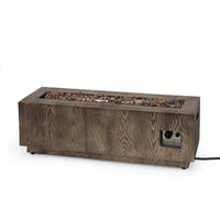 Outdoor Fire Pit Table, 48 Inch Iron Body with Wood Finish, Brown -BM335730