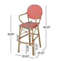 Lyam Set of 2 Outdoor Barstool Chair, Red Woven Wicker, Brown Aluminum -BM335738
