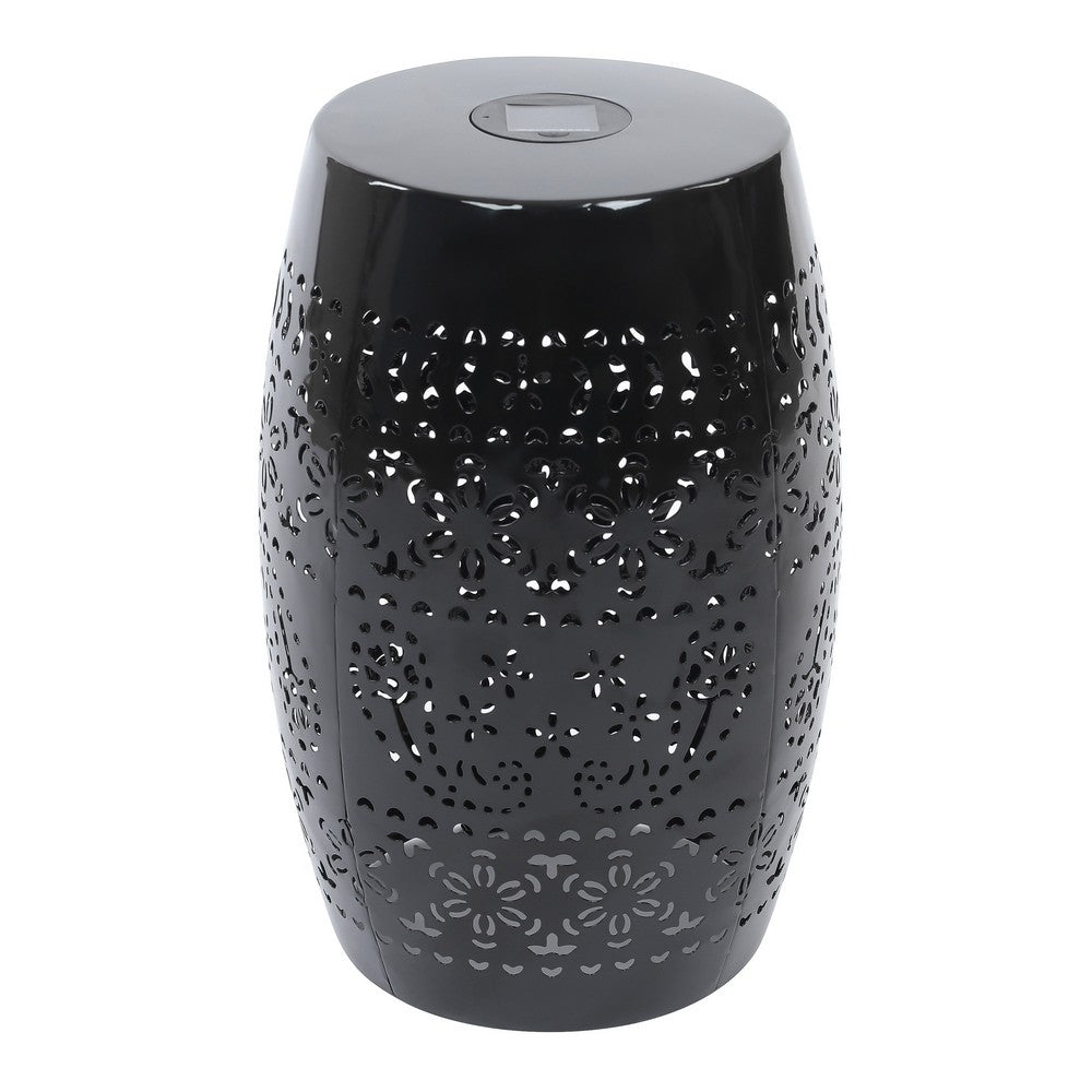 Sola Side Table, Solar Powered Light, 18 Inch Barrel Shaped Black Iron -BM335746