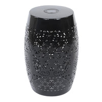 Sola Side Table, Solar Powered Light, 18 Inch Barrel Shaped Black Iron -BM335746