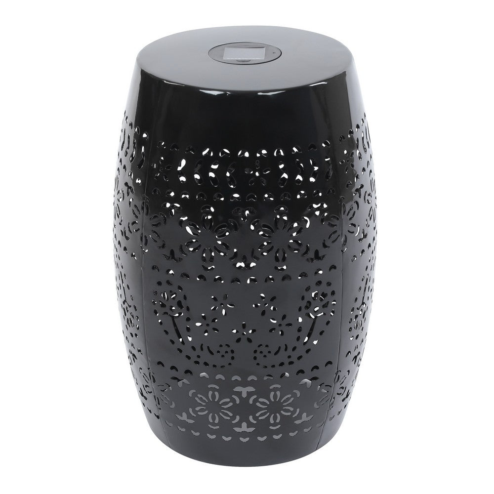 Sola Side Table, Solar Powered Light, 18 Inch Barrel Shaped Black Iron -BM335746